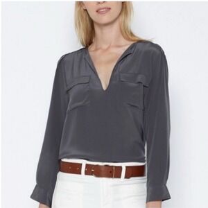 Joie Women's‎ Gray Long Sleeve Silk Blend Blouse Top with Pockets Size S